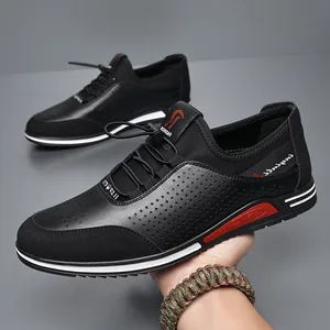 Breathable black casual sneakers for men with lightweight non-slip soft sole