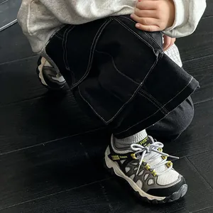 Children's breathable mesh hiking shoes for outdoor activities in grey and black.