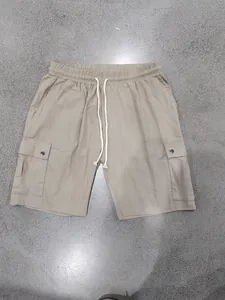 Premium khaki slub linen-cotton men's cargo shorts featuring drawstring waist and pockets