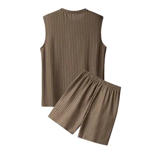 Rear detail of men's brown ribbed two-piece set showing fabric texture and back fit