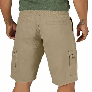 Back view of men's khaki cargo shorts showing fabric texture and pockets