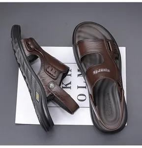 Sandales pour hommes en cuir marron de haute qualité avec un design sport respirant