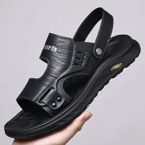 Sandales de plage de qualité en cuir véritable respirant pour hommes, décontractées