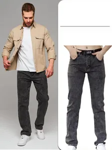 Professional men's slim fit washed black denim jeans with casual straight leg style