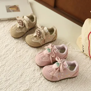 Sweet floral lightweight sneakers for baby girls with cute mushroom and strawberry charms