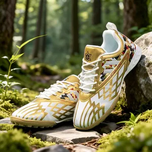 High-quality kids turf soccer shoes in gold and white color for grass field training