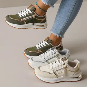 Zapatillas de Moda para Mujer Bloque de Color Suela Gruesa Zapatos de Plataforma Cremallera Lateral Zapatos Deportivos Casuales para Mujer Nuevas Zapatillas de Primavera Otoño