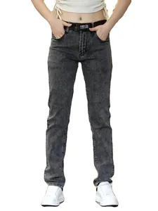 High-quality slim fit washed gray denim jeans for men's casual fashion streetwear.