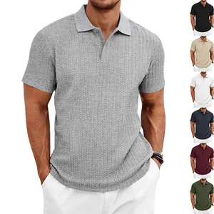 Polo en maille jacquard pour hommes en plusieurs couleurs avec manches courtes et boutons