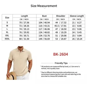 Gedetailleerde maattabel en meetgids voor dit herengebreide poloshirt met korte mouwen.