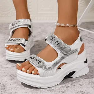 Sandali con Zeppa Platform da Donna Strass Chiusura a Strappo Estate Rete Traspirante Moda Sandali da Spiaggia Sandali con Tacco Alto per Donna
