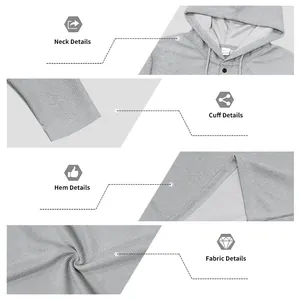 Close-up detail of the waffle knit fabric and hood design on the men's grey Henley