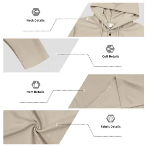 Details of men's waffle knit hoodie showing fabric texture, neck, cuffs and hem