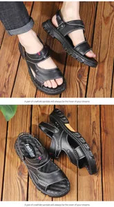 Vues détaillées de sandales haut de gamme en cuir de vachette noir avec semelles souples