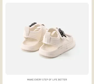 Rear view of cream-colored toddler outdoor sandals featuring soft anti-slip thick soles
