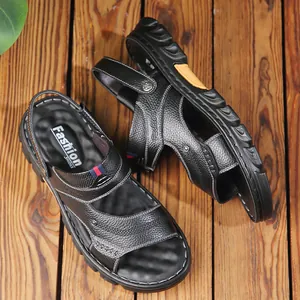 Sandales en cuir pour hommes respirantes avec semelle souple et double usage