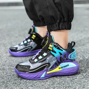 Kinder Basketballschuhe Für Jungen High Top Kunstleder Sportschuhe Mit Drehverschluss Rutschfeste Outdoor Laufschuhe