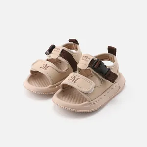 Beige baby soft sole walking sandals with adjustable straps for toddler outdoor summer