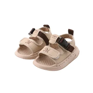 Comfortable beige toddler sandals with soft non-slip soles and adjustable velcro straps
