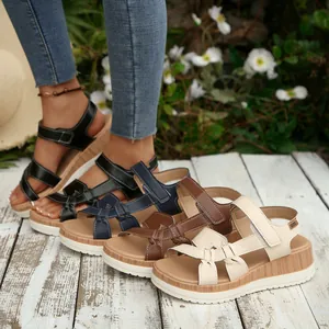 Women Wedge Sandals Platform Summer Fashion Roman Sandals With Synthetic Leather Cross Straps Soft Sole Non-Slip Beach Shoes
