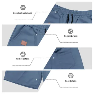 Close-up details of men's quick-dry shorts showing waistband, pockets, and hem structure