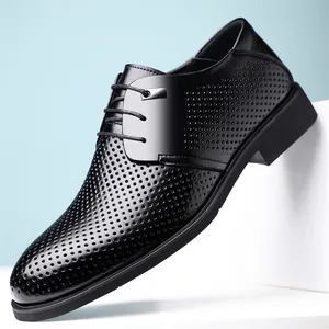 Scarpe Classiche Traforate da Uomo Traspiranti in Stile Britannico Scarpe in Pelle di Vacchetta Rialzo Estivo Derbies