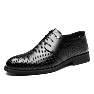 Scarpe stringate da uomo classiche in pelle nera traforata, eleganti e traspiranti