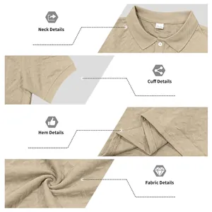 Detailed close-ups of heavyweight jacquard polo shirt showing neck cuff and fabric