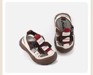 Detailed view of breathable baby sandals with non-slip soft soles and velcro straps