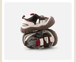 Detailed view of breathable toddler walking sandals with soft sole and buckles.