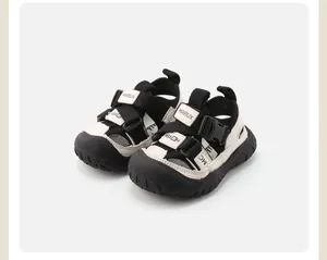 Detailed view of breathable baby walking sandals with secure velcro straps and soft soles