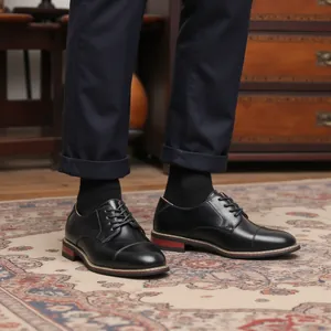 Men's black Oxford dress shoes featuring a classic lace-up design and cap toe detail.