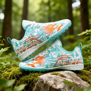 Outdoor children's TF soccer shoes with dragon print and Captain Loong branding