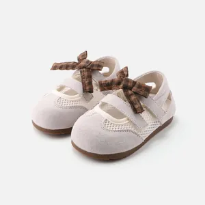 Girls' closed-toe sandals with plaid bows and soft anti-slip soles for ages 2-6