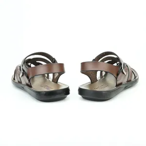 Rear view of brown leather men's gladiator sandals with soft soles