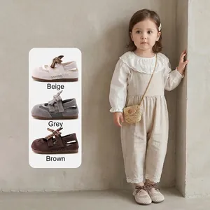 Toddler girls soft sole princess shoes featuring plaid bow and anti-collision toe cap