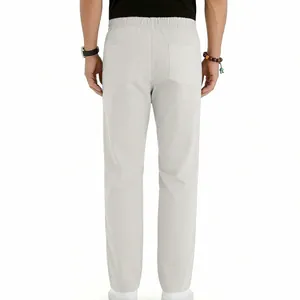 Back view of men's breathable drawstring casual pants in a white straight-leg fit.