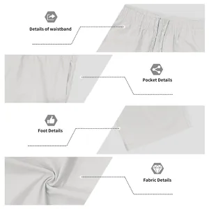 Detailed view of waistband, pocket, hem, and fabric of men's casual outdoor pants
