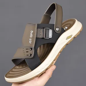 Men's Top Layer Cowhide Leather Sandals Summer Breathable Beach Shoes Soft Sole Non-slip Outdoor Casual Shoes For Driving
