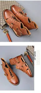 Vintage high-top Roman hollow-out sandals for men in brown leather with rear zipper