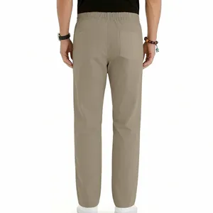 Detailed back view of khaki men's breathable loose straight-leg casual trousers in summer