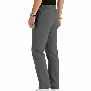 Detailed back view of men's loose breathable casual pants in charcoal grey with back pocket