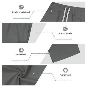 Close-up details of men's casual grey pants showing waistband, pocket, and breathable fabric