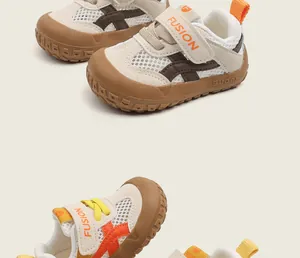 Breathable mesh toddler walking shoes with protective toe cap and soft anti-slip sole