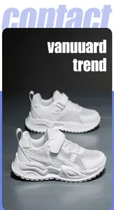 Breathable white mesh sneakers for kids with durable velcro strap and soft sole
