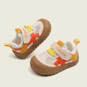 Breathable mesh toddler shoes with soft non-slip soles and anti-kick toes for boys and girls