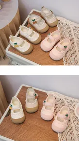 Detailed view of pink and beige breathable mesh princess shoes for toddler girls