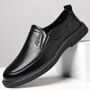 Men's Business Casual Loafers Recycled Leather Slip-On Breathable Hollow Out Walking Shoes For Daily Office Work Men's Footwear