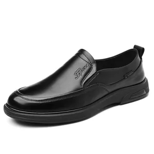 Classic black leather loafers for men with comfortable slip-on design and sport detail