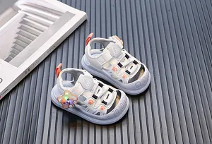 Children's white light-up sandals for toddlers featuring cartoon bear and soft non-slip sole